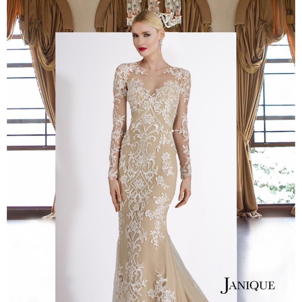 Long Sleeve Lace Gown in Cream